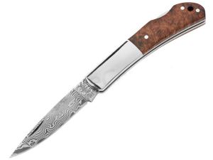 Boker Magnum King 3'' Damascus Blade , Burl Wood Handle, Folding Knife-01MB559DAM