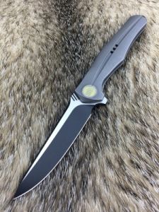 We Knife Co. - 702C , Folding EDC Knife , Flipper , 3.87'' M390 Satin Blade , Grey Titanium Handles , W/ Pocket Clip