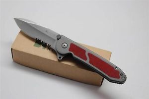 CRKT-M18-12R Folding Pocket Knife By  Carson, 3.25'' Part Serrated Blade, Aluminum Handles With Red G-10 Inserts, With Pocket Clip, Discontinued, Rare