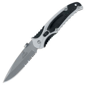 Gerber Knives-01531 , Presto Folding Pocket Knife,3.5'' Part Serrated Blade,Black Nylon Handles/With Grey Inserts,W/ Pocket Clip/ Discontinued