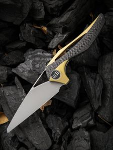 WE KNIFE CO -918C , ÆternA , 6AL4V Titanium / Twill Carbon Fiber , Bohler M390, Tip-Up, Right Carry