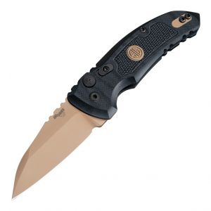 SIG A01-MicroSwitch Emperors Scorpion Automatic Folder: 2.75" Wharncliffe Blade - FDE PVD Finish, Solid Black G10 Frame