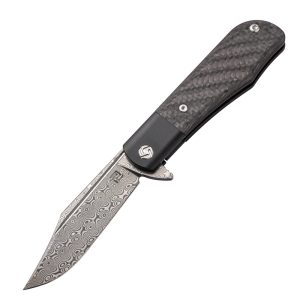 Artisan cutlery hyperion atz-1834gsd damascus blade titanium and carbon fiber handle folding knives