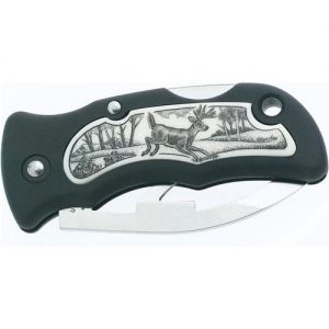 JUNGLEE - K02072 - Deer -  Folding Pocket Knife - (2 1/4" AUS-6 Stainless Steel Blade) - Scrimshaw Look Handle design - Lockback Safety