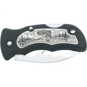 JUNGLEE - K02074 - Scrimshaw - Folding Pocket Knife - (2 1/8"AUS - 6 Stainless Steel Blade) - Lanyard Hole - Synthetic Ivory Handle -
