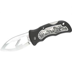 JUNGLEE - K02091 - Wolves - Folding Pocket Knife - (2 1/8" AUS - 6 Stainless Steel Blade ) - Compact Size - Convenient Key Chain Or Money Clip Included