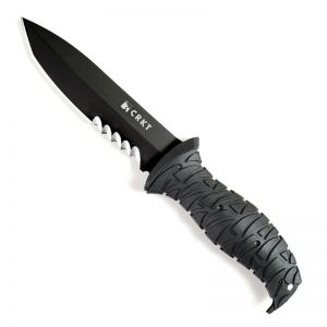 CRKT-2125 KV Ultima Tactical Fixed Blade Knife, GFN Handles, 4.95'' Black Part Serrated Handl;es, Cordura/Zytel Sheath , Rare, Dis-Continued