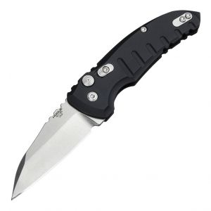 A01-MicroSwitch Automatic Folder: 2.75" Wharncliffe Blade - Tumbled Finish, Matte Black Aluminum Frame