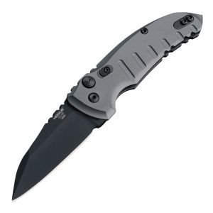 A01-MicroSwitch Automatic Folder (Kroll Exclusive): 2.75" Wharncliffe Blade - Black Cerakote Finish, Matte Grey Aluminum Frame