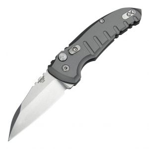 A01-MicroSwitch Automatic Folder: 2.75" Wharncliffe Blade - Tumbled Finish, Matte Grey Aluminum Frame