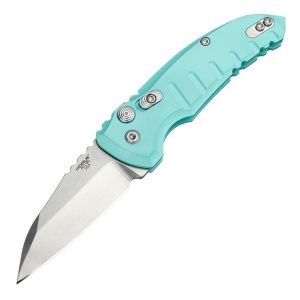 A01-MicroSwitch Automatic Folder: 2.75" Wharncliffe Blade - Tumbled Finish, Matte Aquamarine Aluminum Frame
