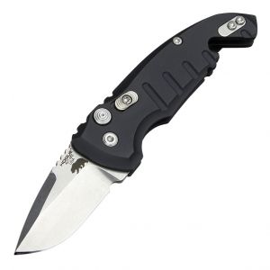 A01-MicroSwitch Automatic Folder: 1.95" Drop Point Blade - Tumbled Finish, Matte Grey Aluminum Frame