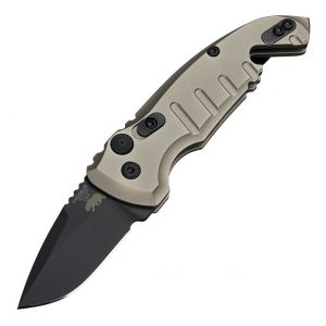 A01-MicroSwitch Automatic Folder: 1.95" Drop Point Blade - Black Cerakote Finish, Matte FDE Aluminum Frame