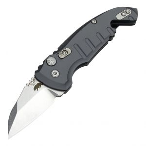 A01-MicroSwitch Automatic Folder: 1.95" Wharncliffe Blade - Tumbled Finish, Matte Grey Aluminum Frame