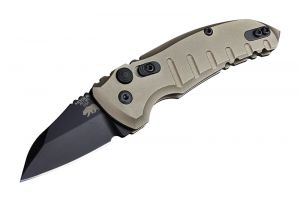 Hogue Knives - 24147 , A01 , Microswitch  , CA Legal Automatic Folding Knife , 1.95'' Black Wharncliff Blade , FDE Aluminum Handles