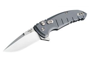 Hogue Knives - 24172 , X1- Micro Tactical Button Lock Knife ,2.75'' Plain Blade , Flipper , Matte Grey Aluminum Handles