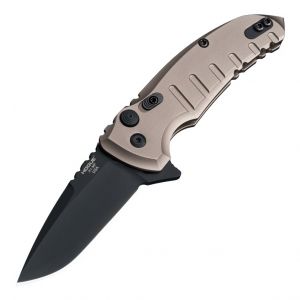 X1-MicroFlip Manual Flipper: 2.75" Drop Point Blade - Black Cerakote Finish, Matte FDE Aluminum Frame