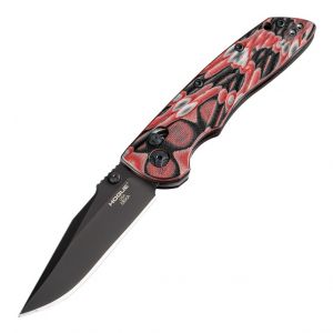 Deka Manual Folder (KnifeCenter Exclusive): 3.25" Clip Point Blade - Black Cerakote Finish, G-Mascus Red Lava G10 Frame