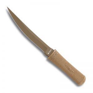 CRKT-2907D Hissatsu Desert Tan Fixed Blade Knife, GFN Handles, 7'' Tanto Plain Blade, With Kydex Sheath