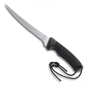 CRKT - 3008 Big Eddy,s Fillet Fixed Blade Knife By  Kommer, 6.75'' Satin Blade, Kraton Handles,  With Lanyard/ Neck Chain