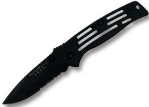Smith & Wesson - SW3300BS - Folding Pocket Knife - (2.62" 440C  Serrated Edge Blade) - Black Coated Finish - With Pocket Clip