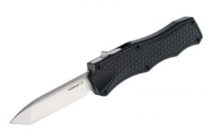 Hogue Knives - 34000, OTF Automatic Knife , 3.5'' Tanto Plain Blade , Black Aluminum Handles , W/ Pocket Clip