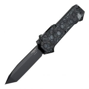 Compound OTF Automatic (MGE Exclusive): 3.5" Tanto Blade - Black PVD Finish, G-Mascus Black G10 Frame