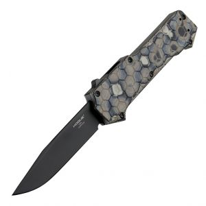 Compound OTF Automatic (MGE Exclusive): 3.5" Clip Point Blade - Black PVD Finish, G-Mascus Dark Earth G10 Frame