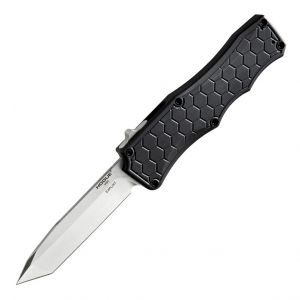 Exploit OTF Automatic: 3.5" Clip Point Blade - Black PVD Finish, Matte Black Aluminum Frame