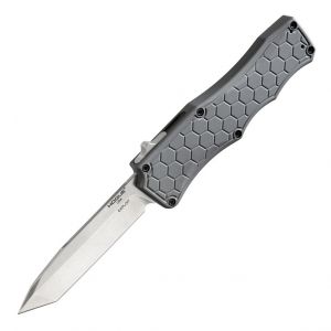 Exploit OTF Automatic: 3.5" Clip Point Blade - Tumbled Finish, Matte Grey Aluminum Frame