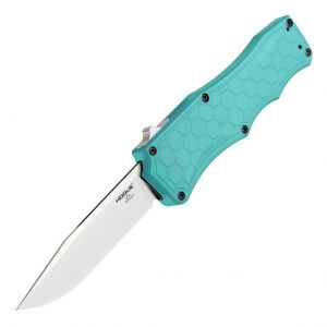 Exploit OTF Automatic (MGE Exclusive): 3.5" Clip Point Blade - Tumbled Finish, Matte Aquamarine Aluminum Frame