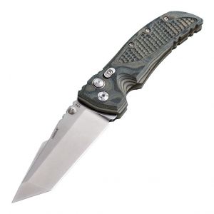 EX-01 Manual Folder: 4.0" Tanto Blade - Tumbled Finish, G-Mascus Green G10 Frame