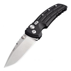 EX-01 Manual Folder: 3.5" Drop Point Blade - Tumbled Finish, Matte Black Aluminum Frame