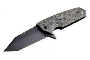 Hogue Knives - 34238 , EX-02 , Tactical Flipper Knife , 3.37'' Tanto Plain Blade , G-10 G-Mascus  Green Handles , W / Pocket Clip