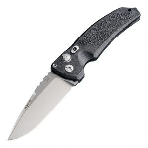 EX-A03 Automatic Folder: 3.5" Drop Point Blade - Tumbled Finish, Matte Black Polymer Frame