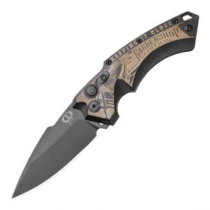 EX-A05 Automatic Folder (Blade HQ Exclusive): 3.5" Spear Point Blade, Custom Outlaw Ordnance Engraving - Working Class Series Barbershop Edition