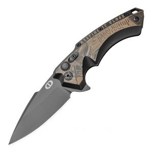 X5 Manual Flipper (Blade HQ Exclusive): 3.5" Spear Point Blade, Custom Outlaw Ordnance Engraving - Working Class Series Barbershop Edition
