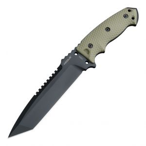 EX-F01 Fixed Blade: 7.0" Tanto Blade - Black Cerakote Finish, OD Green G10 Scales