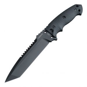 EX-F01 Fixed Blade: 7.0" Tanto Blade - Black Cerakote Finish, Solid Black G10 Scales