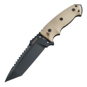 More Views     EX-F01 Fixed Blade: 5.5" Tanto Blade - Black Cerakote Finish, FDE G10 Scales