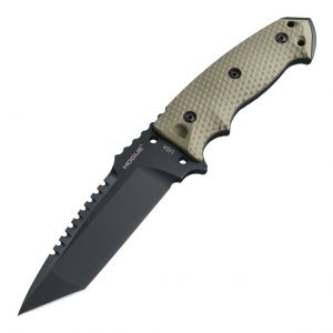EX-F01 Fixed Blade: 5.5" Tanto Blade - Black Cerakote Finish, OD Green G10 Scales