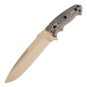 EX-F01 Fixed Blade: 7.0" Drop Point Blade - FDE Cerakote Finish, G-Mascus Dark Earth G10 Scales