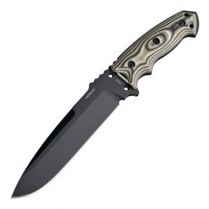 EX-F01 Fixed Blade: 7.0" Drop Point Blade - Black Cerakote Finish, G-Mascus Green G10 Scales