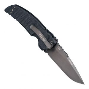 SIG EX-A01 Tacticals Automatic Folder: 3.5" Drop Point Blade - Grey Cerakote Finish, Solid Black G10 Frame