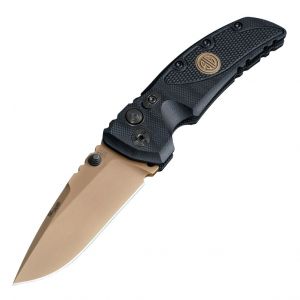 SIG EX-01 Emperor Scorpions Manual Folder: 3.5" Drop Point Blade - FDE PVD Finish, Solid Black G10 Frame