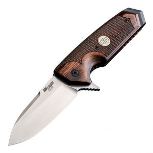 SIG EX-02 ASE Manuals Flipper: 3.75" Spear Point Blade - Tumbled Finish, Reinforced Walnut Scales