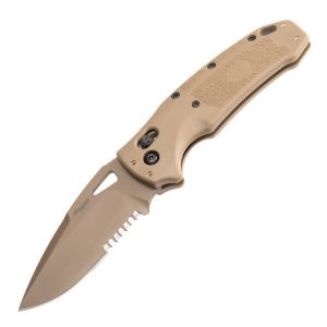 SIG K320 M17/M18 Manual Folder: 3.5" Drop Point Blade (Partially Serrated) - Coyote PVD Finish, Coyote Tan Polymer Frame