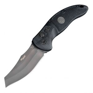 SIG EX-A04 Tactical Automatic Folder: 3.5" Wharncliffe Blade - Grey Cerakote Finish, Solid Black G10 Frame