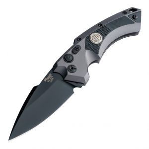 SIG EX-A05 Tactical Automatic Folder: 3.5" Spear Point Blade - Black Cerakote Finish, Matte Grey Aluminum Frame & Solid Black G10 Inserts