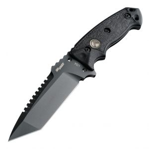 SIG EX-F01 LEGION Fixed Blade: 5.5" Tanto Blade - Grey Cerakote Finish, Solid Black G10 Scales